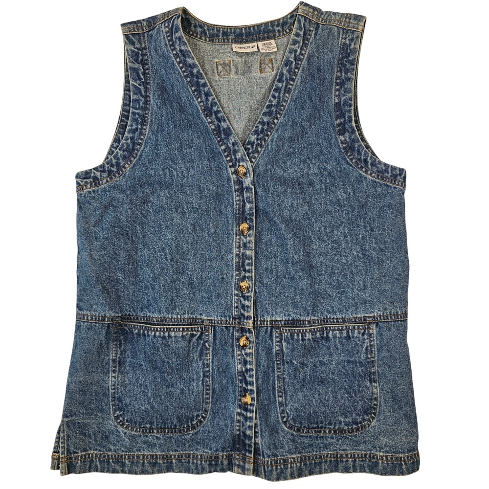 Cabin Creek Vintage Denim Vest Medium Wash Cotton Button Front Pockets Womens M
